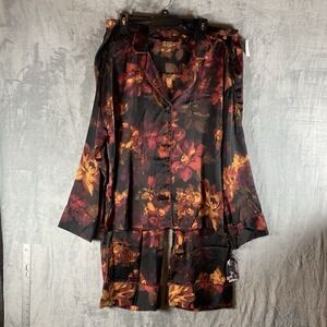 Midnight Bakery Womens Pajama Set XL Top Pants Button Up Dark Floral Pockets NWT